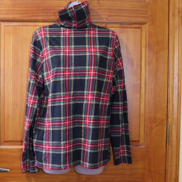 J. Crew Classic Plaid Turtle Neck Long Sleeve T-shirt LG - Picture 1 of 12